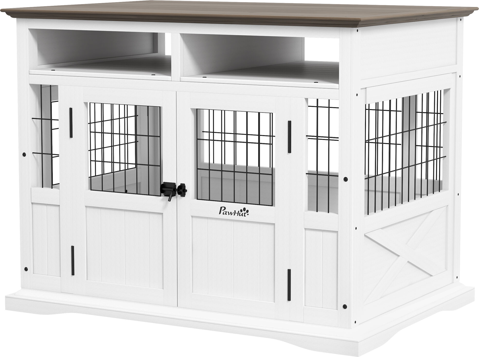 PawHut Dog Kennel Furniture Side End Table with Storage Double Doors Small Medium Dogs White   Aosom.com