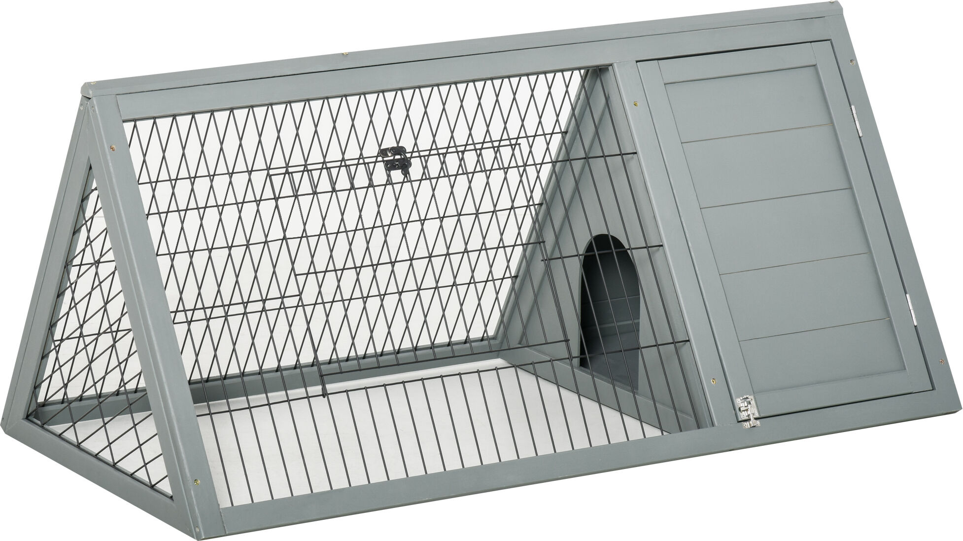 PawHut Wooden Rabbit Hutch 46x24 Outdoor Small Animal House with Run Ventilating Wire Gray   Aosom.com