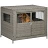 PawHut Luxury Rattan Dog Crate 2-Door Wicker Dog Cage w/ Washable Cushion Gray for Medium to Large Dogs   Aosom.com