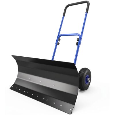 Outsunny Snow Shovel with Wheels, 29" x 16.5" Metal Snow Pusher with Adjustable Handle, 5-Angle Blade for Driveway, Blue Outsunny Snow Shovel with Wheels, 29" x 16.5" Metal Snow Pusher with Adjustable Handle, 5-Angle Blade for Driveway, Blue