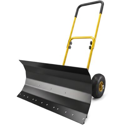 Outsunny Snow Shovel with Wheels, 29" x 16.5" Metal Snow Pusher with Adjustable Handle, 5-Angle Blade for Driveway, Yellow Outsunny Snow Shovel with Wheels, 29" x 16.5" Metal Snow Pusher with Adjustable Handle, 5-Angle Blade for Driveway, Yellow