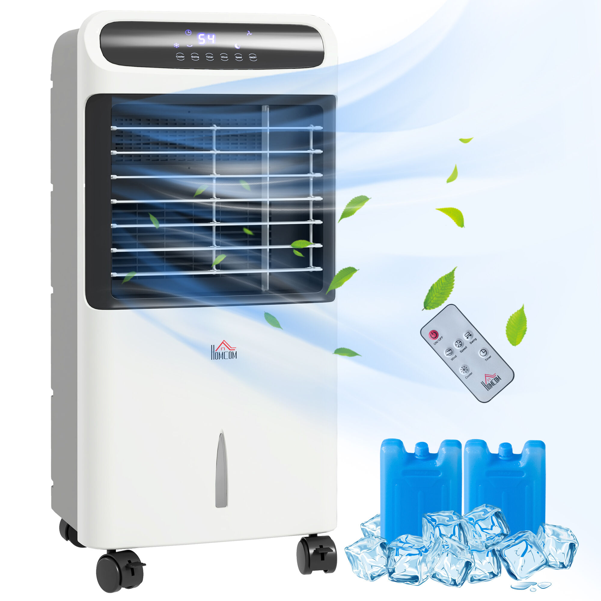 HOMCOM 32" Portable Air Cooler, 3-In-1 Evaporative Cooling, Ice Fan, Water Conditioner, Humidifier, Remote, LED   Aosom.com