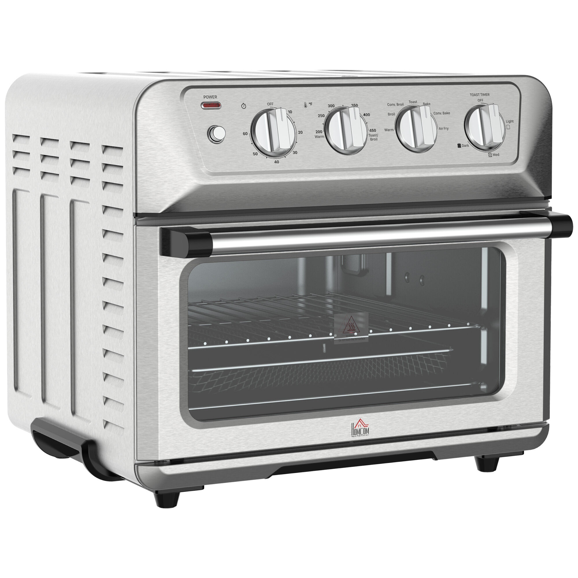 HOMCOM Convection Oven 21QT 7-In-1 Air Fryer Toaster Oven with Warm Broil Toast Bake Air Fry 1800W Stainless Steel Finish   Aosom.com