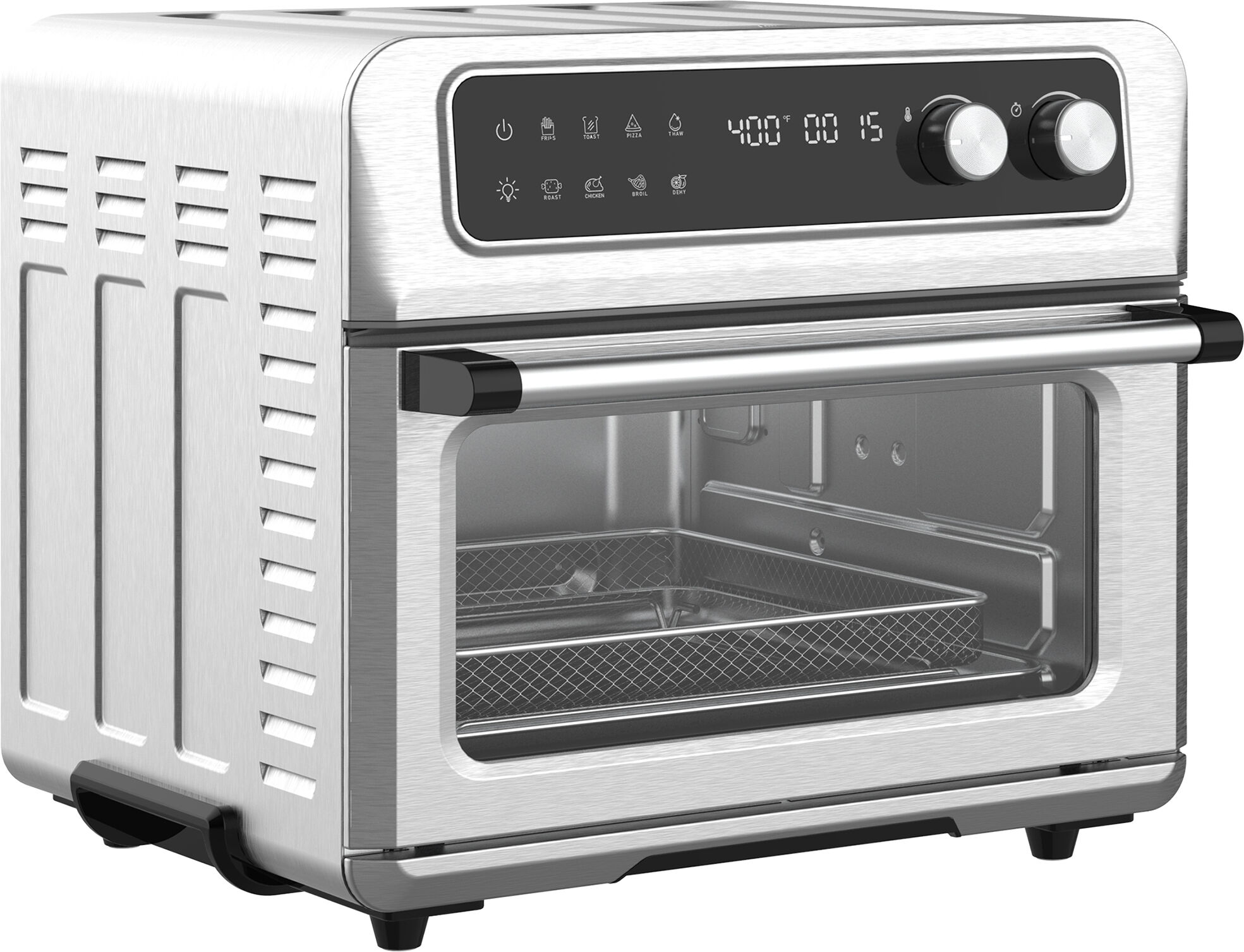 HOMCOM Air Fryer Toaster Oven, 21QT 8-In-1 Convection Oven Countertop, Broil, Toast, Dehydrator, Thaw and Air Fry, 1800W, Stainless Steel Finish