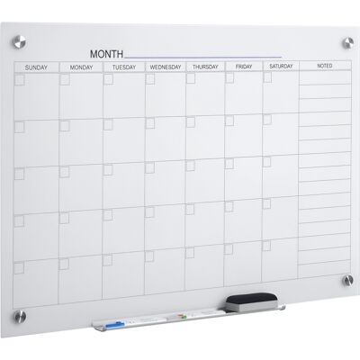 Vinsetto Dry Erase Glass Whiteboard Calendar, 35"x23" Monthly Planner, Frameless, with Markers & Eraser for Home Office Aosom.com Vinsetto Dry Erase Glass Whiteboard Calendar, 35"x23" Monthly Planner, Frameless, with Markers & Eraser for Home Office Aosom.com