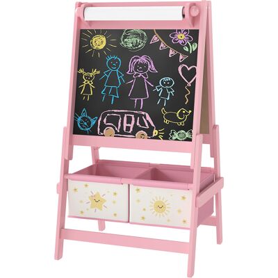 Qaba Art Easel for Kids, Double-Sided Whiteboard & Chalkboard with Paper Roll, Storage Baskets for Toddlers Ages 3-8, Pink Qaba Art Easel for Kids, Double-Sided Whiteboard & Chalkboard with Paper Roll, Storage Baskets for Toddlers Ages 3-8, Pink