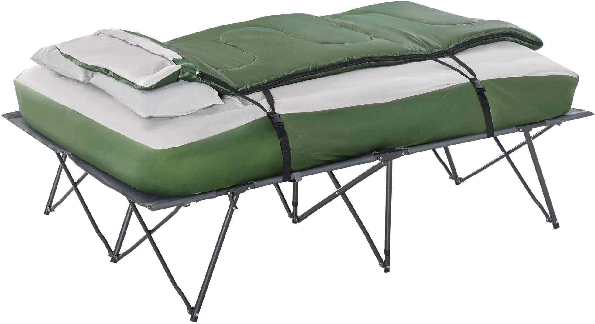 Outsunny Compact Portable Camping Bed 2-Person Collapsible Cot with Sleeping Bag Air Mattress Pillows for Fishing Hiking   Aosom.com