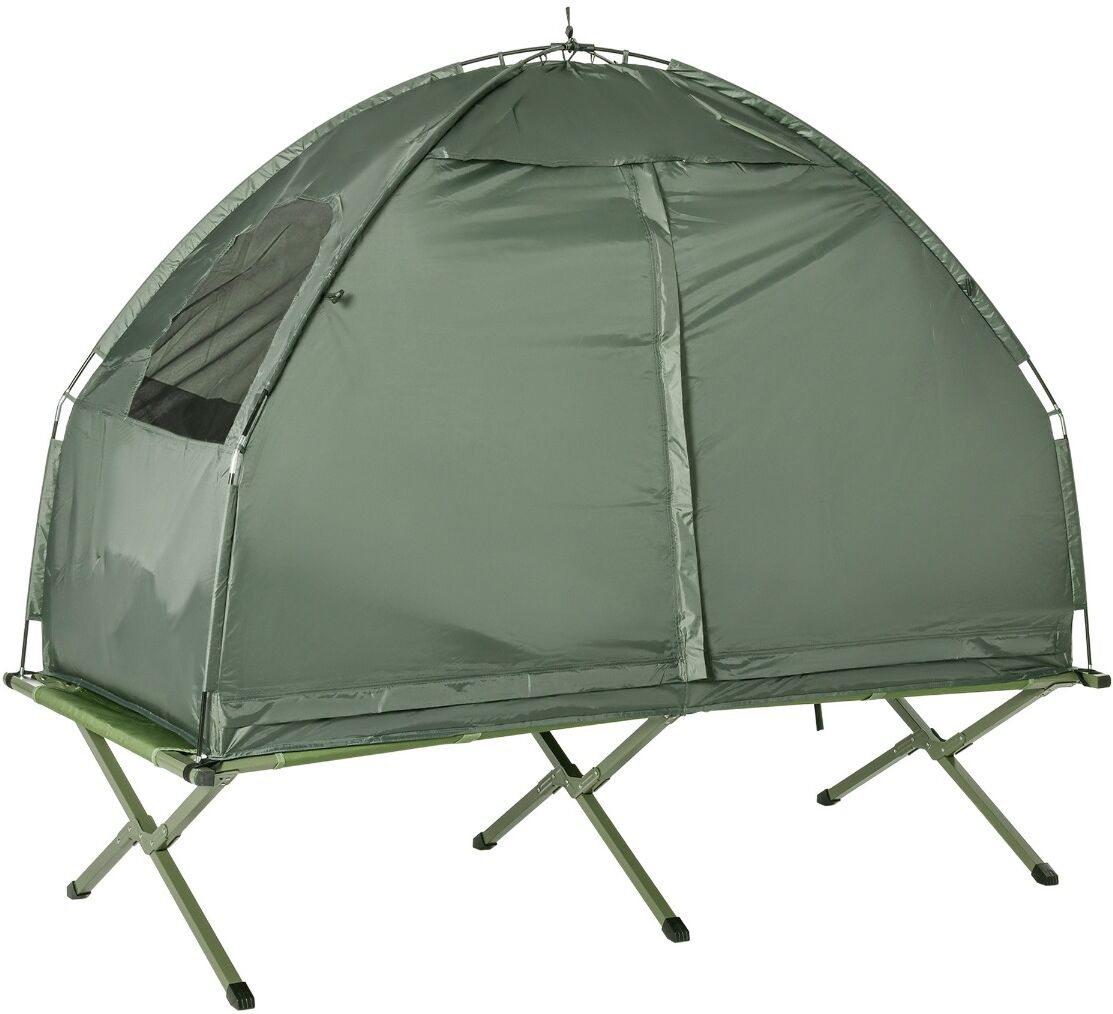 Outsunny Folding Camping Cot for Adults All-in-One Elevated Tent with Sleeping Bag Thick Air Mattress Portable Single Bed   Aosom.com