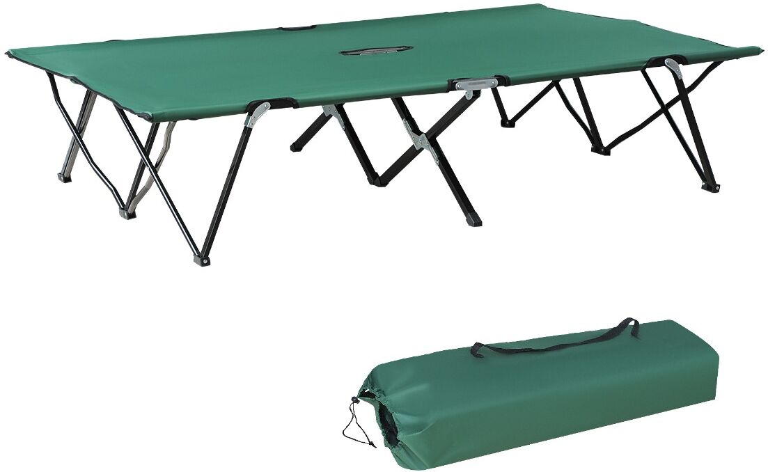 Outsunny 2 Person Folding Camp Cot for Adults, 50" Wide Outdoor Portable Sleeping Cot with Carry Bag, Elevated Camping Bed, Green