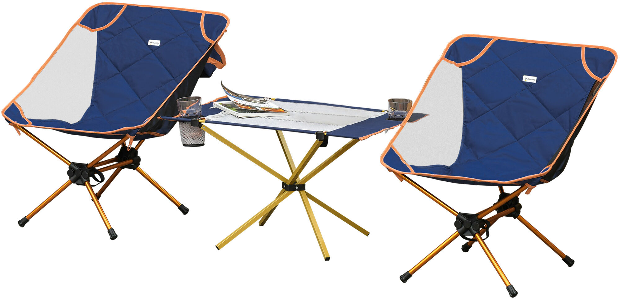 Outsunny Aluminum Folding Outdoor Chairs Set with Lightweight Folding Table, 2 Cup Holders, Portable Carry Bag for Travel, Camping, Fishing and Beach