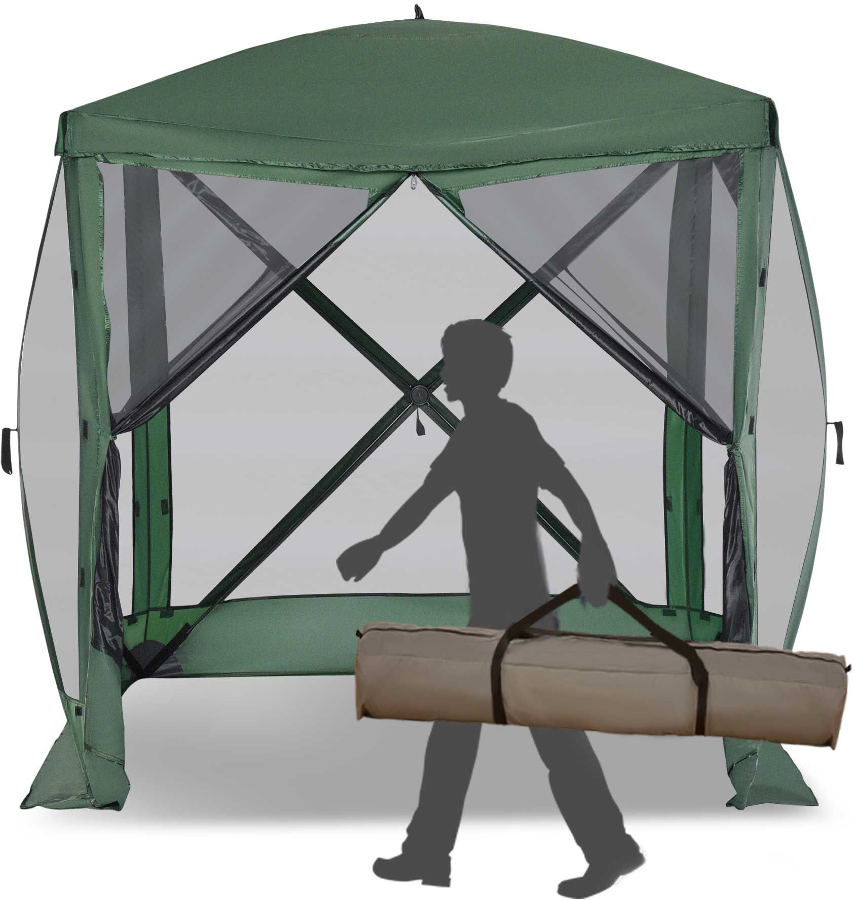 Outsunny 7x7FT Pop Up Canopy Camping Gazebo Portable Screen Tent with Carry Bag, Ventilating Mesh, for Outdoor Activities, Green