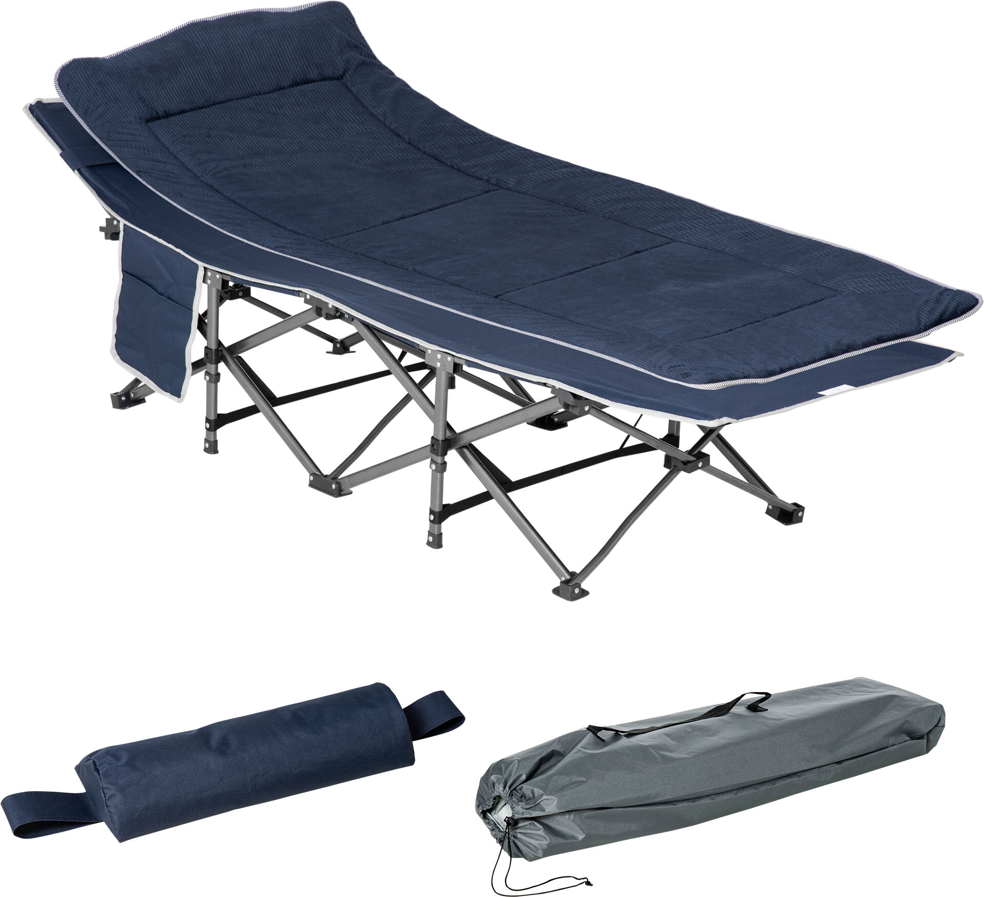 Outsunny Heavy Duty 2 Person Camping Cot with Mattress for Adults With Portable Carrying Bag, Outdoor Folding Lightweight Sleeping Bed, Blue