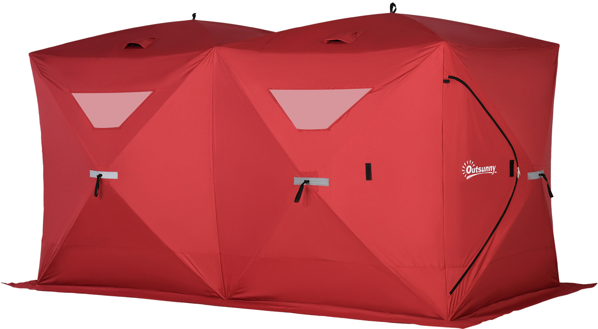 Outsunny 8 Person Ice Fishing Shelter, Waterproof Oxford Fabric Portable Pop-up Ice Tent with 4 Doors for Outdoor Fishing, Red