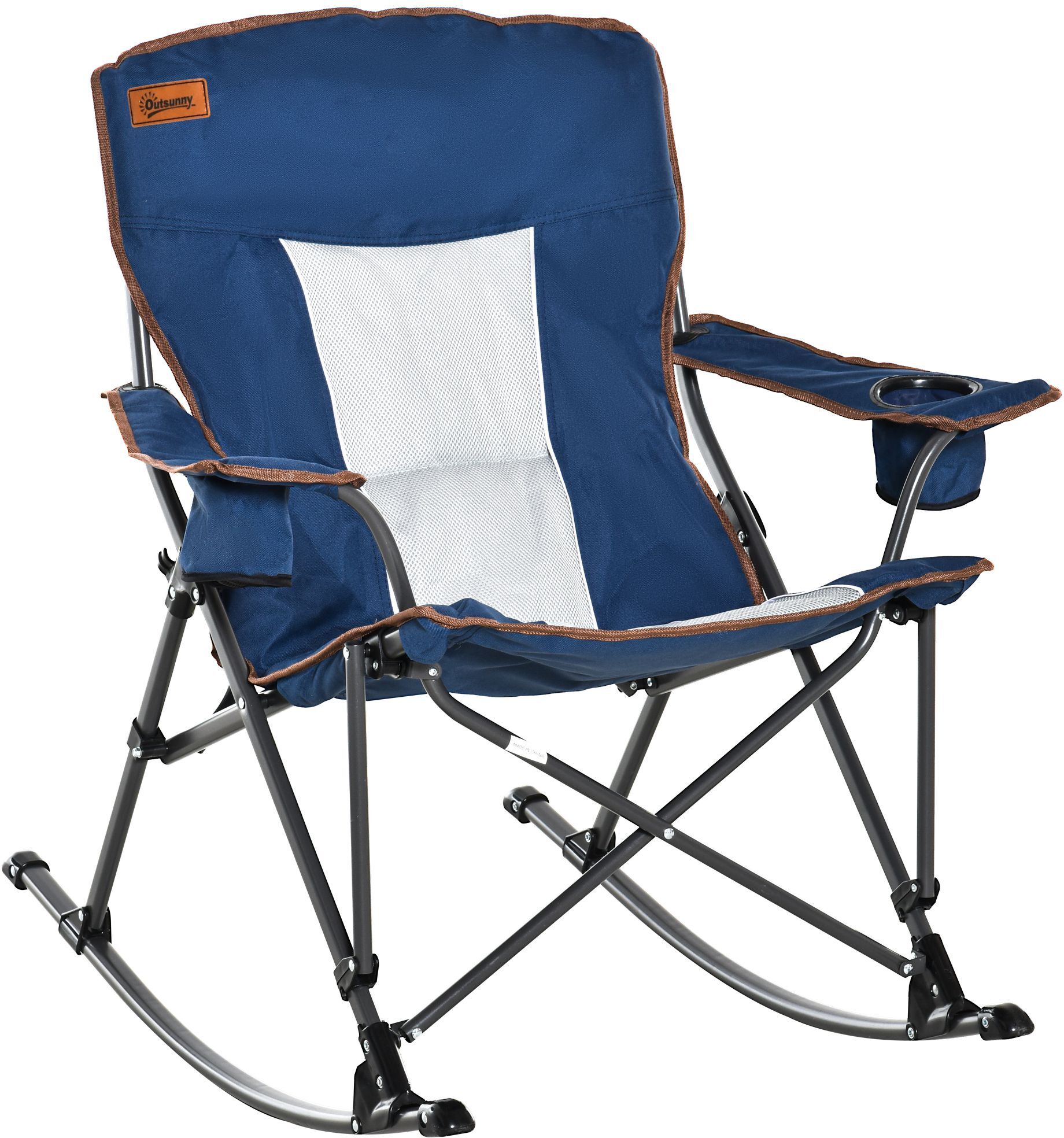 Outsunny Outdoor Folding Beach Camping Chair with Strong Steel Legs, Side Cup Holder, & Durable Oxford Fabric, Blue