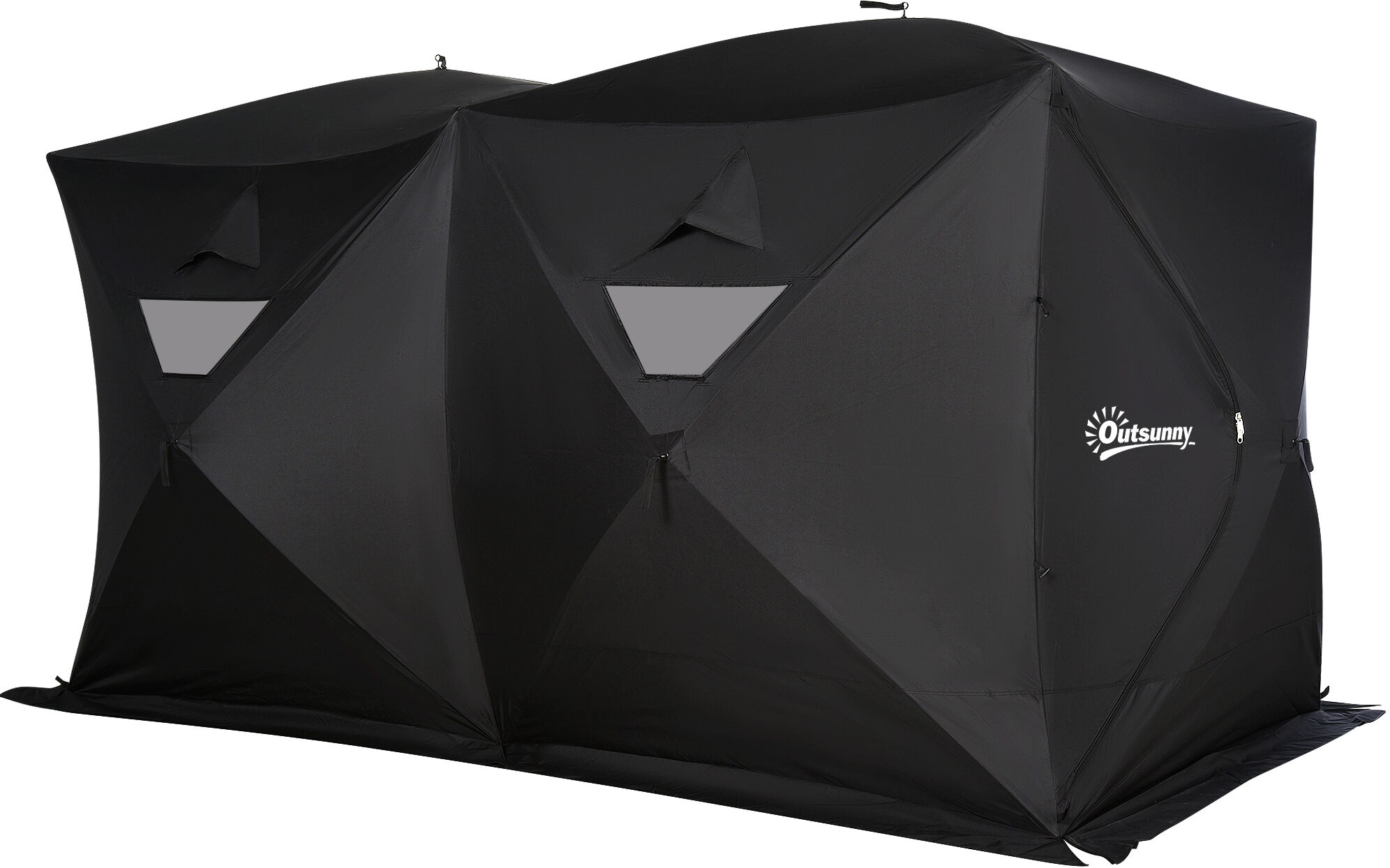 Outsunny 8 Person Ice Fishing Shelter, Waterproof Oxford Fabric Portable Pop-up Ice Tent with 4 Doors for Outdoor Fishing, Black