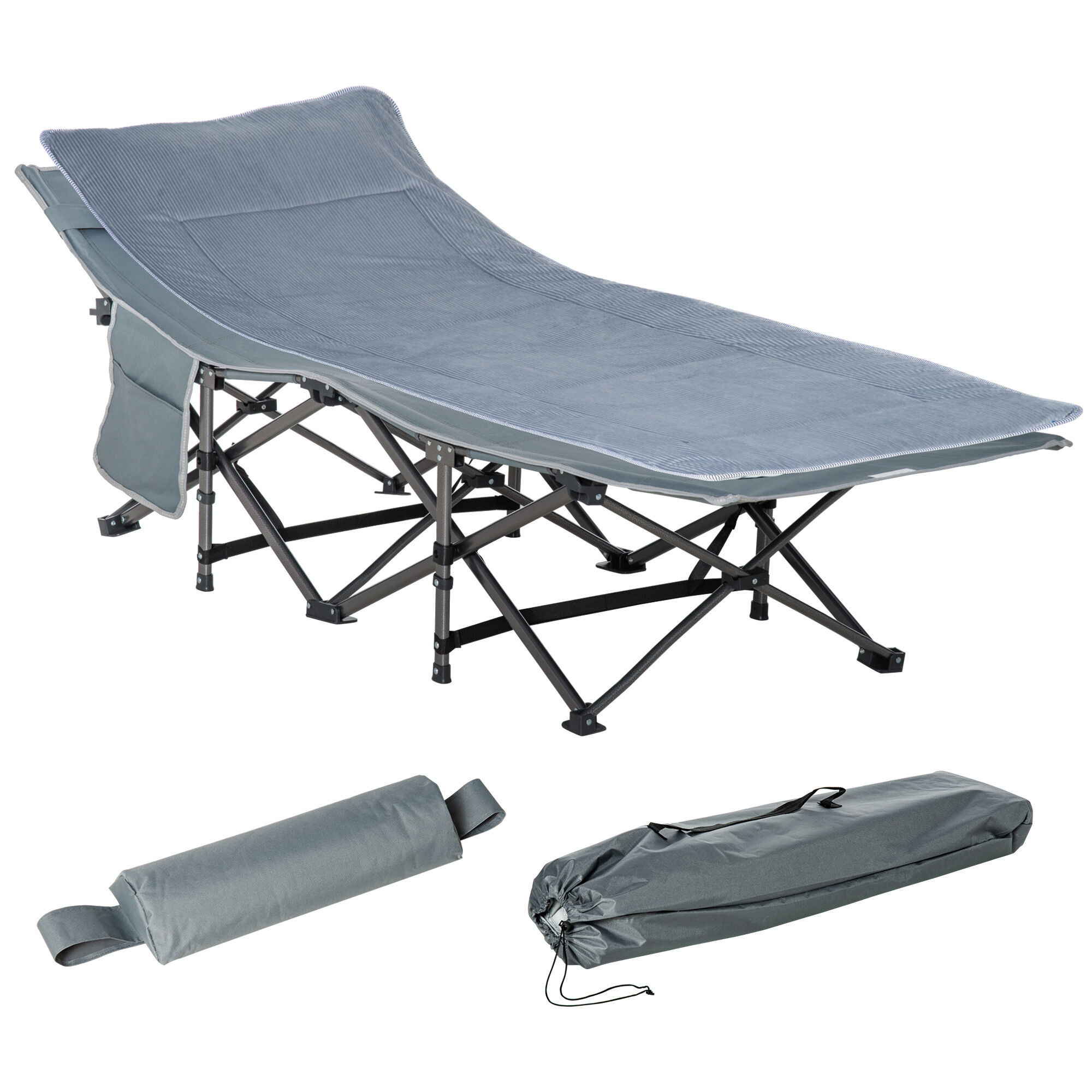 Outsunny Heavy Duty 2 Person Camping Cot with Mattress for Adults With Portable Carrying Bag, Outdoor Folding Lightweight Sleeping Bed, Grey