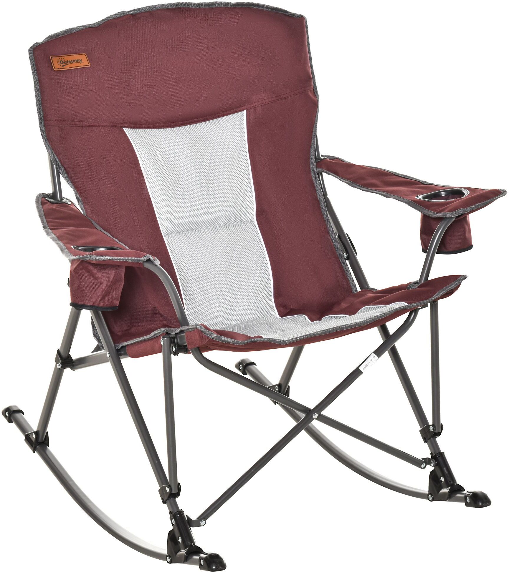 Outsunny Folding Beach Chair with Cup Holder Steel Legs Durable Oxford Fabric Red   Aosom.com