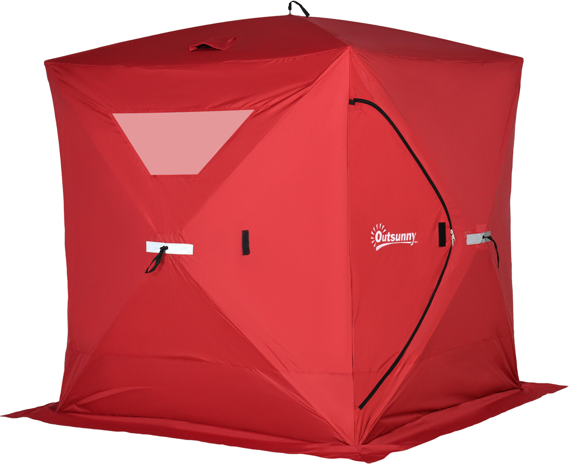 Outsunny Portable Ice Fishing Shelter 4 Person Waterproof Oxford Pop-up Tent with 2 Doors Red   Aosom.com