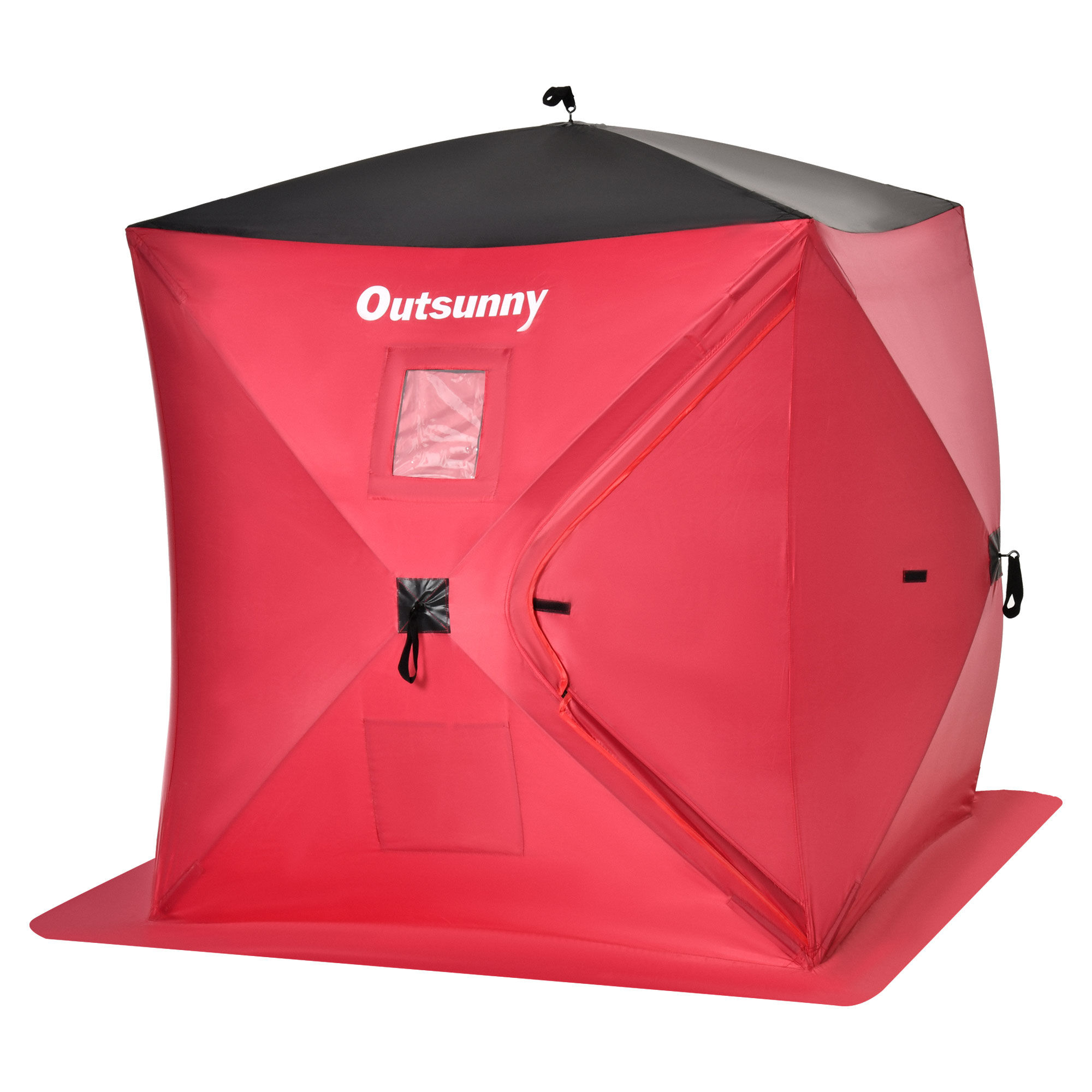 Outsunny 2 Person Ice Fishing Tent Red Waterproof Oxford Fabric Portable Pop-up Shelter with Carry Bag for Outdoor Fishing Fun   Aosom.com
