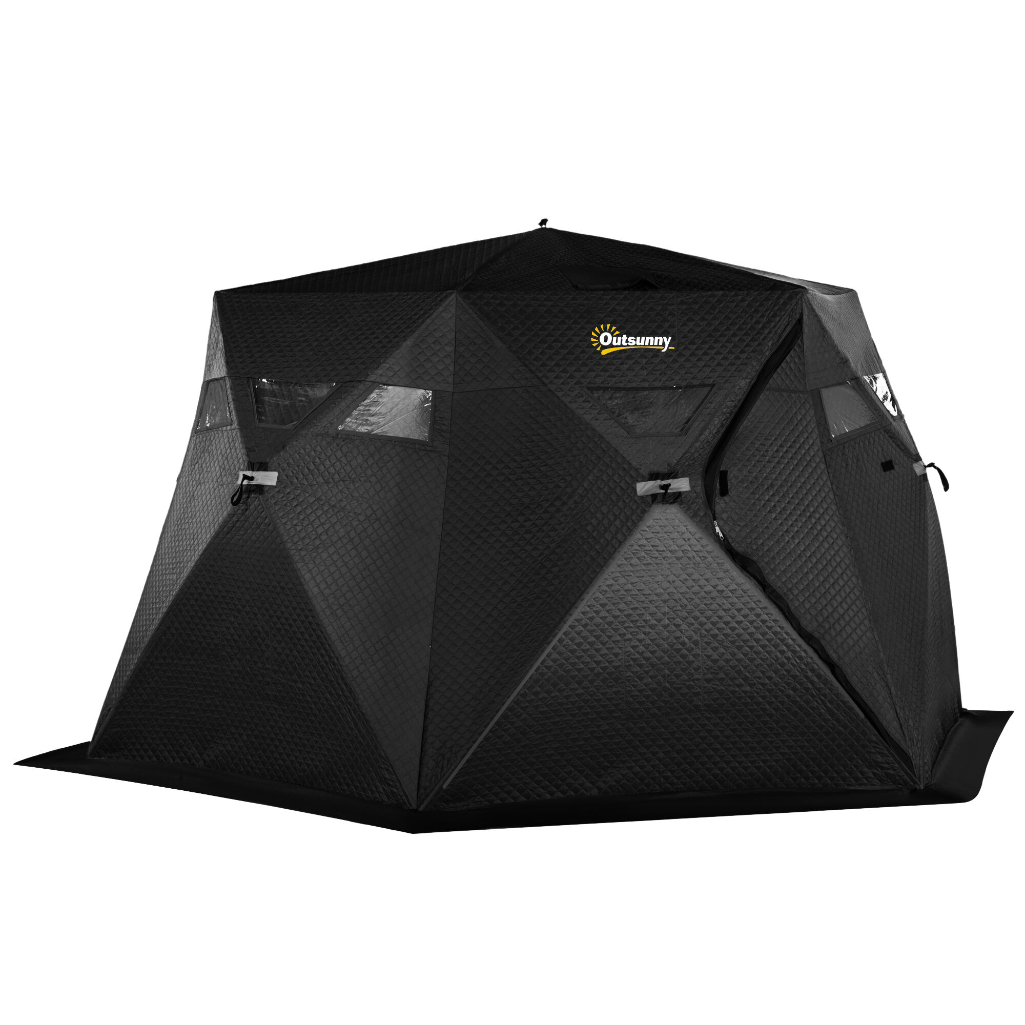 Outsunny 4 Person Insulated Ice Fishing Shelter Black Pop-Up Portable Tent with Carry Bag Two Doors and Anchors for Extreme Cold -22閳?  Aosom.com