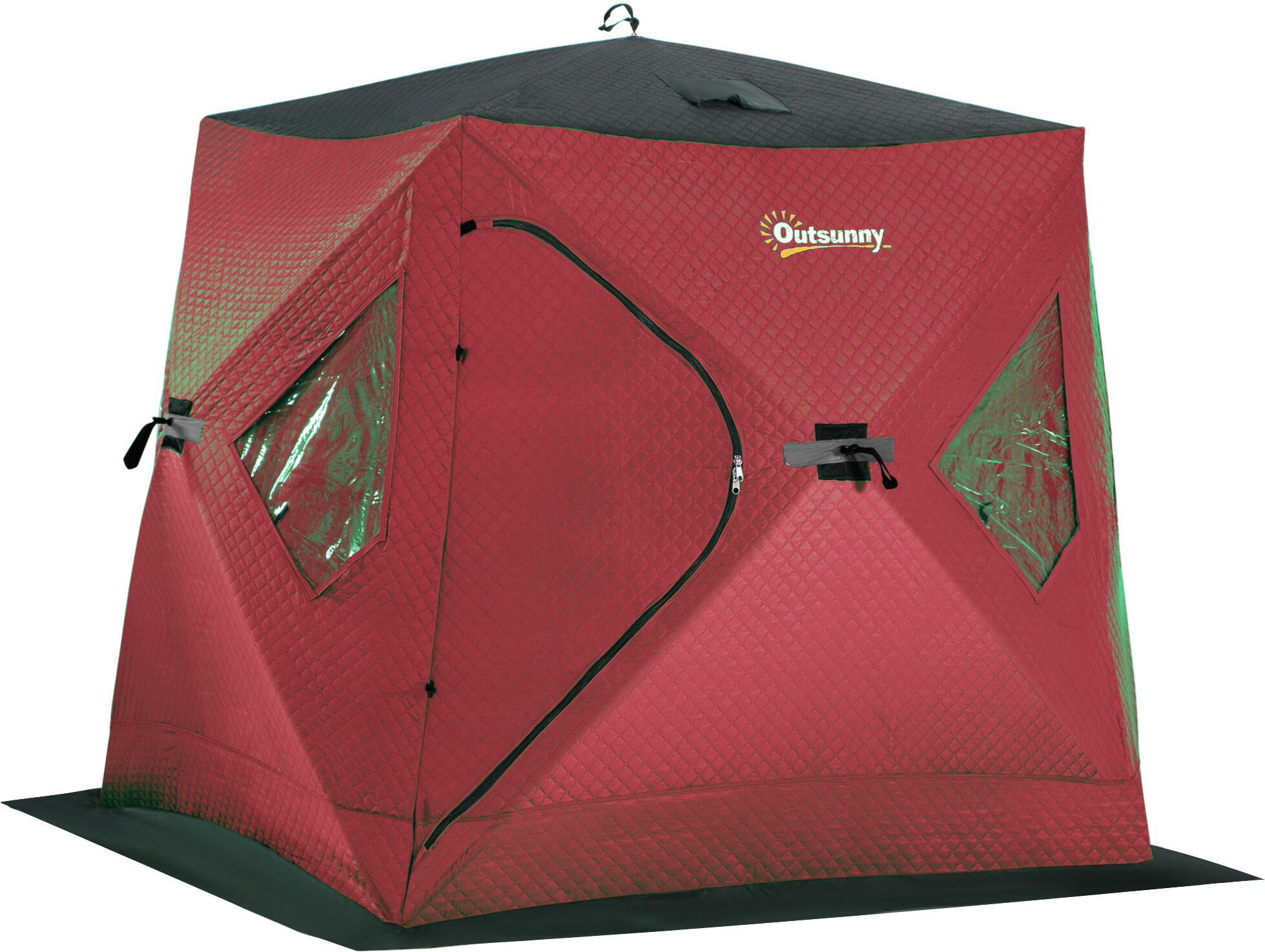 Outsunny 2 Person Insulated Ice Fishing Shelter Pop-Up Portable Ice Fishing Tent with Carry Bag and Anchors for -22℉, Red