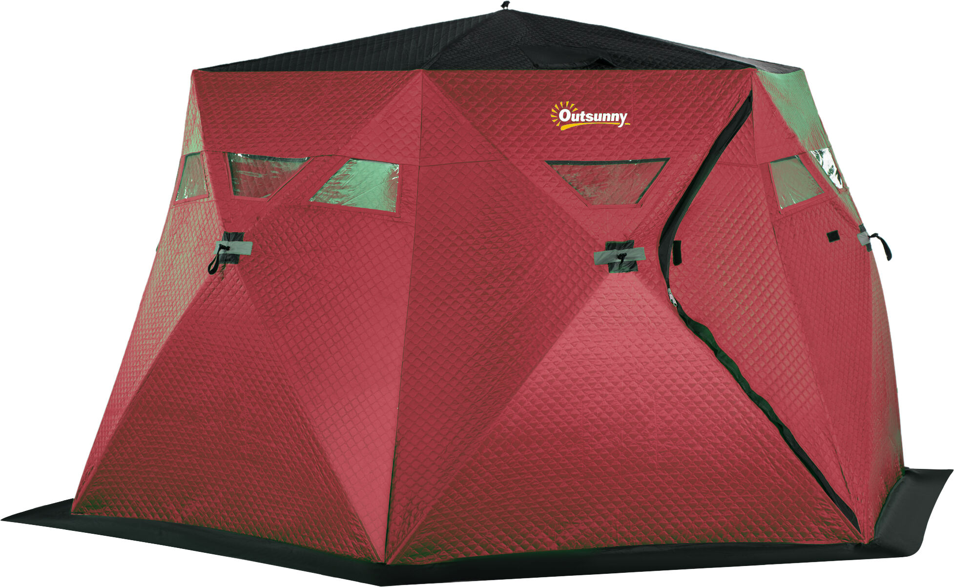 Outsunny 4 Person Insulated Ice Fishing Shelter, Pop-Up Portable Ice Fishing Tent with Carry Bag, Two Doors and Anchors for -22℉, Red