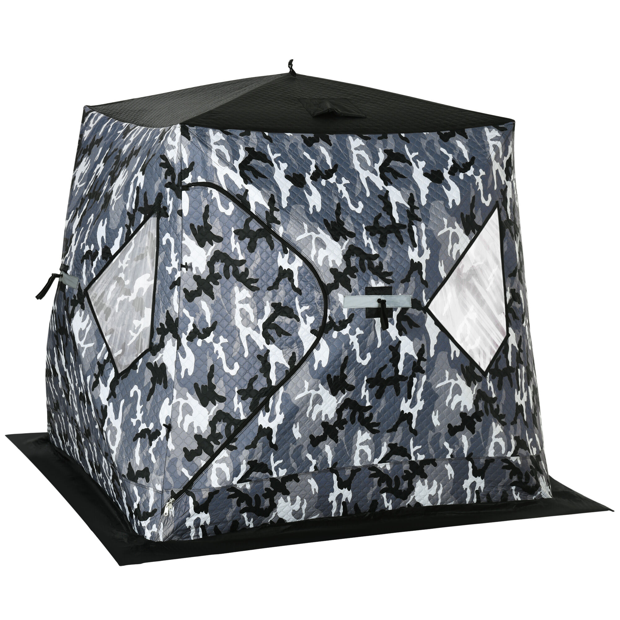 Outsunny 2 Person Insulated Ice Fishing Shelter Camouflage Pop-Up Portable Tent with Carry Bag and Anchors for Extreme Cold -22閳?  Aosom.com