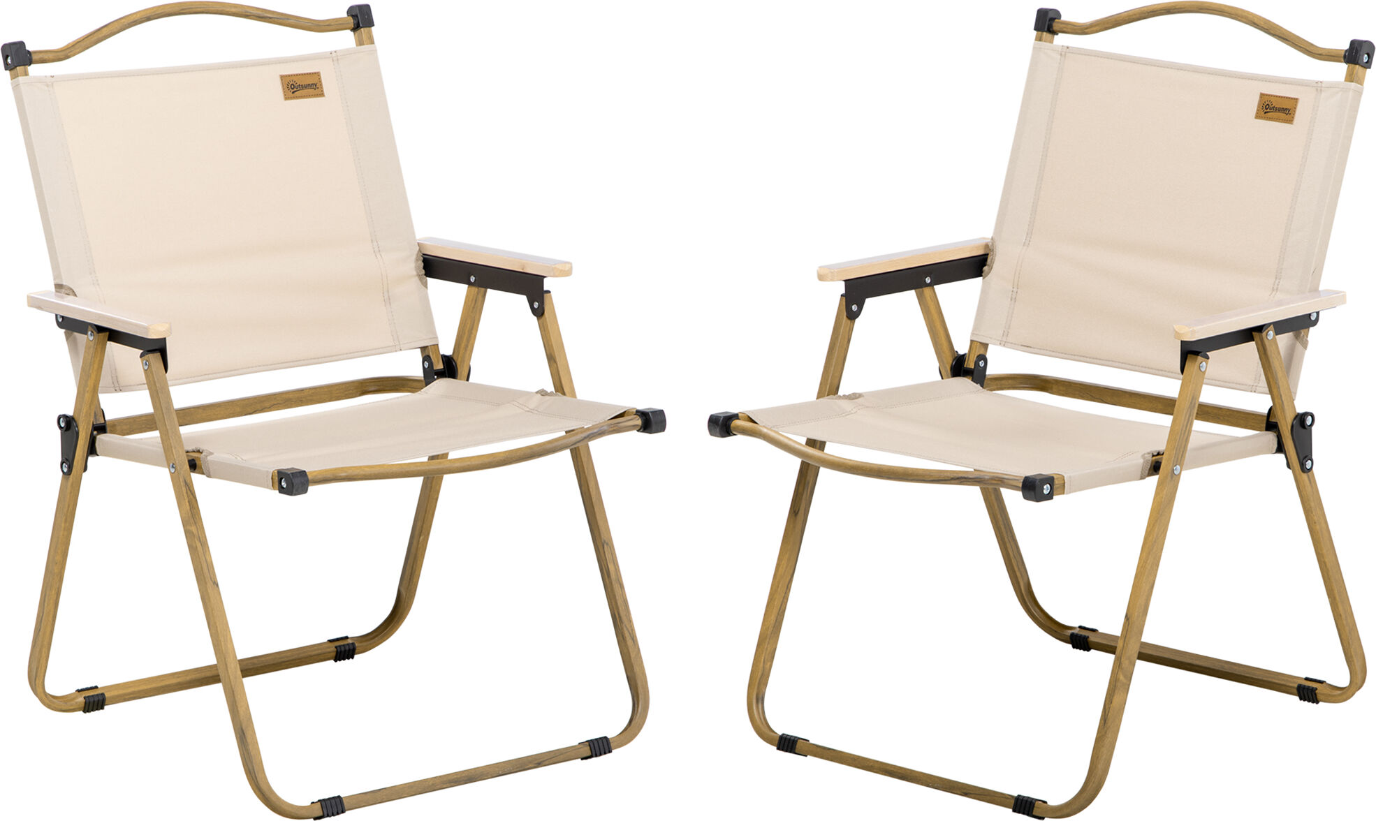 Outsunny Set of 2 Camping Chair, Lightweight Folding Chair, Portable Armchairs, Perfect for Festivals, Fishing, Beach and Hiking, Khaki