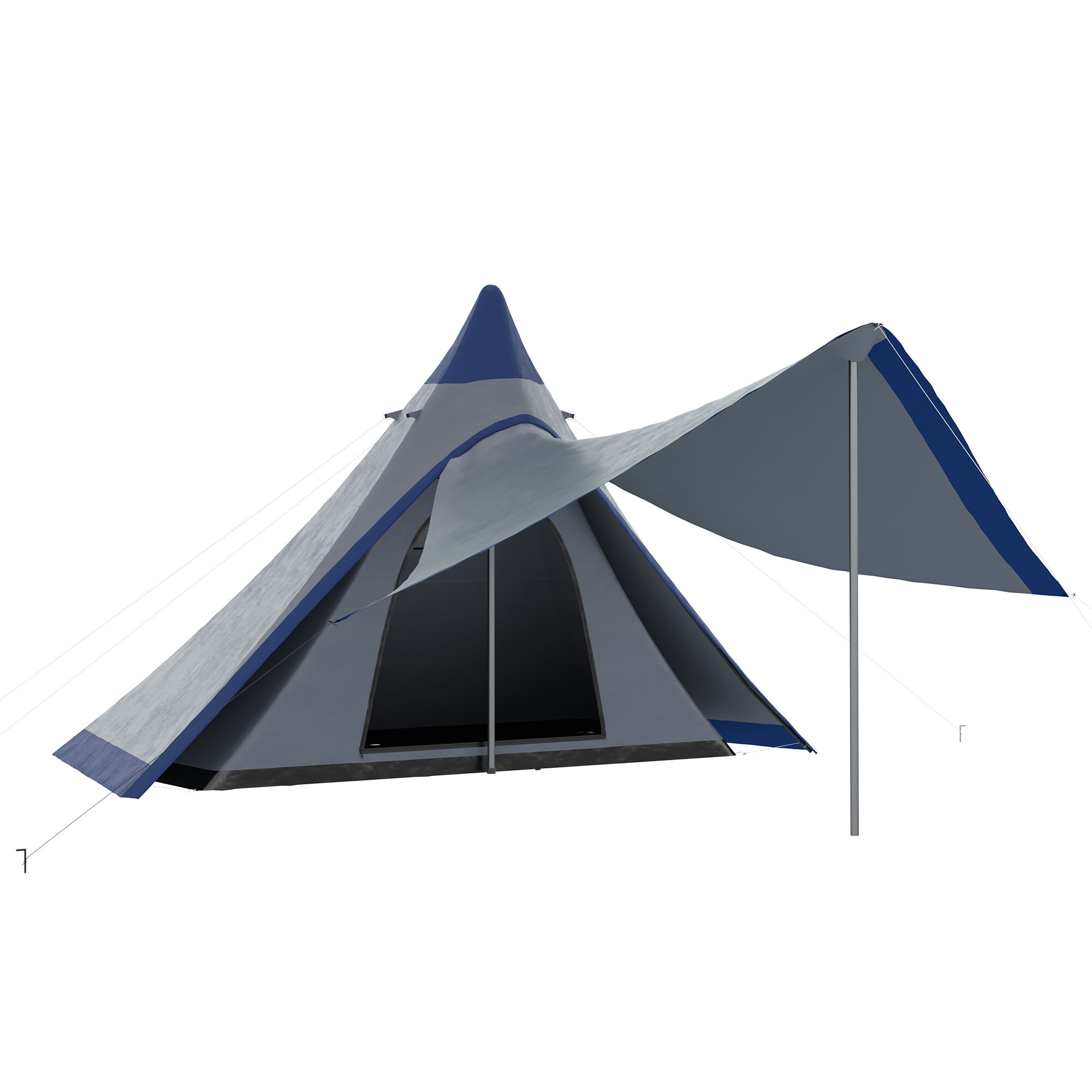 Outsunny Teepee Camping Tent Easy Set-Up with Porch Blue for 2-3 Person Outdoor Hiking   Aosom.com