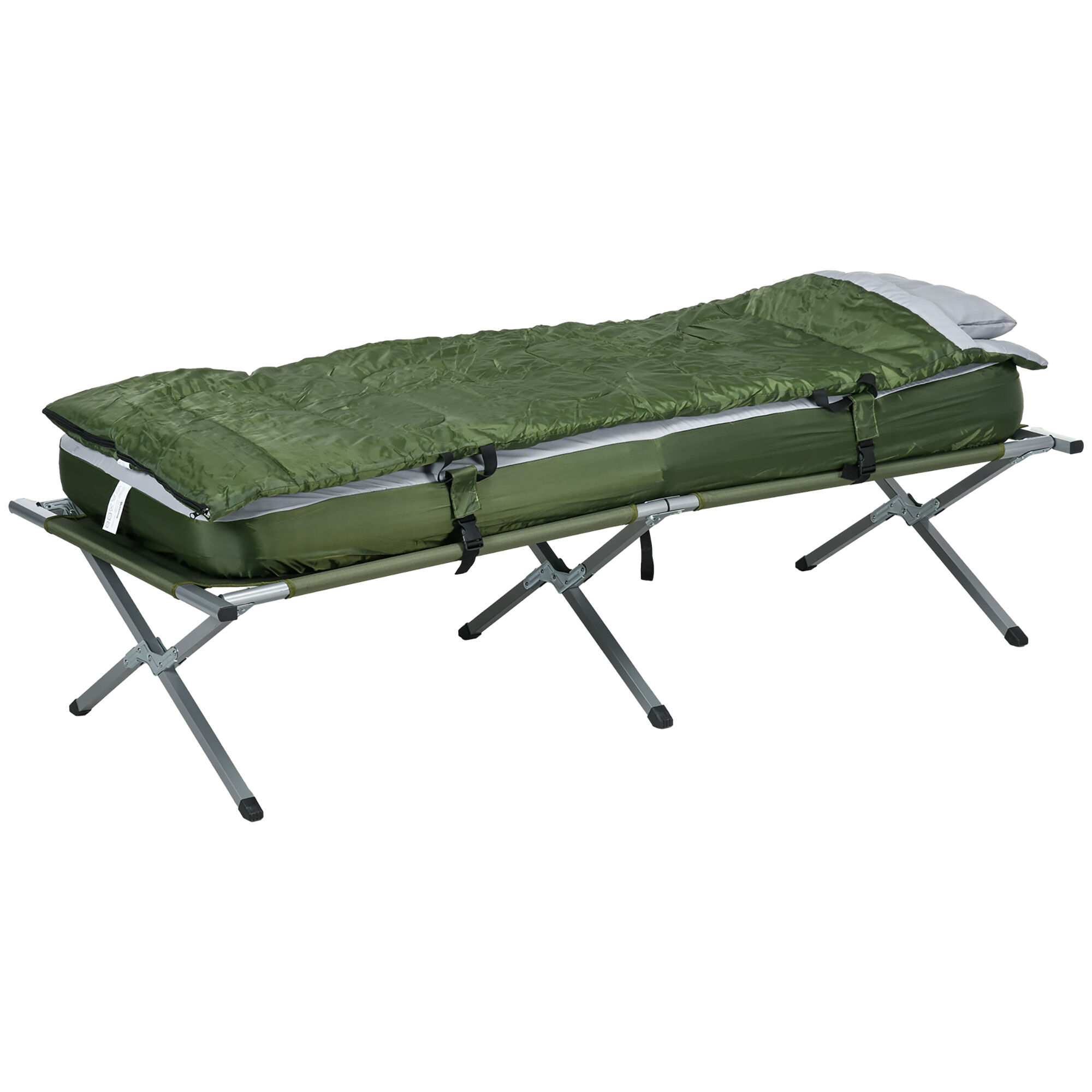Outsunny Folding Camping Cot with Mattress, Sleeping Bag, Pillow and Carry Bag, Comfortable and Portable, for Travel Camp Beach