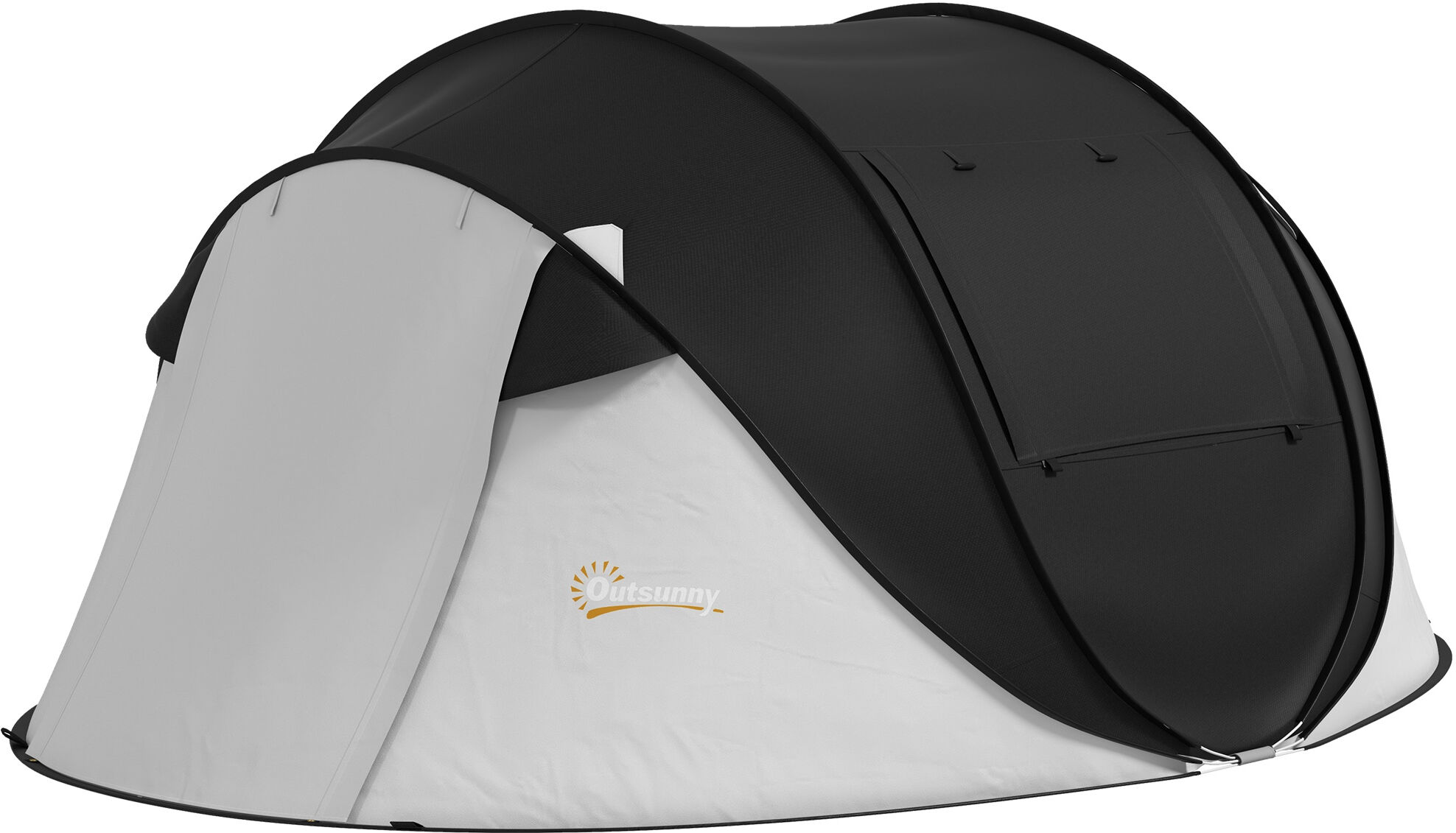 Outsunny Pop Up Tent with Porch and Carry Bag, 3000mm Waterproof, for 2-3 People Camping Hiking, Black