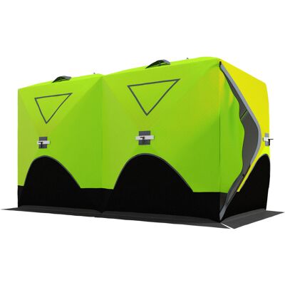 Outsunny 8 Person Ice Fishing Shelter, Pop-Up Ice Shanty Tent, Insulated Portable Tent with 2 Doors & Carrying Bag, Bright Green Outsunny 8 Person Ice Fishing Shelter, Pop-Up Ice Shanty Tent, Insulated Portable Tent with 2 Doors & Carrying Bag, Bright Green