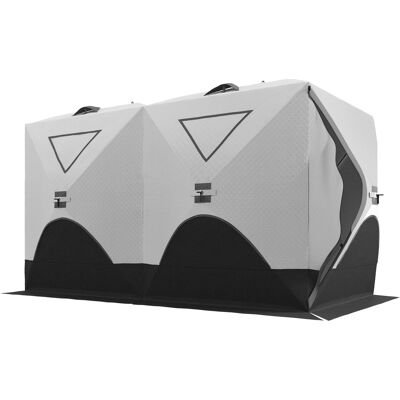 Outsunny 5-8 Person Ice Fishing Shelter, Pop-Up Ice Shanty Tent, Insulated Portable Tent with 2 Doors & Carrying Bag, Light Gray Outsunny 5-8 Person Ice Fishing Shelter, Pop-Up Ice Shanty Tent, Insulated Portable Tent with 2 Doors & Carrying Bag, Light Gray