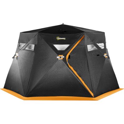 Outsunny 4 Person Insulated Pop-Up Ice Fishing Shelter, 360-Degree View, Portable Ice Fishing Tent Shanty with Carry Bag, Two Doors and Anchors for Low-Temp -22℉, Black and Orange Outsunny 4 Person Insulated Pop-Up Ice Fishing Shelter, 360-Degree View, Portable Ice Fishing Tent Shanty with Carry Bag, Two Doors and Anchors for Low-Temp -22℉, Black and Orange