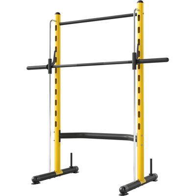 Soozier Squat Rack with Pull Up Bar and Barbell Bar Adjustable Bench Press Multi-Function Weight Lifting Half Rack, Yellow Soozier Squat Rack with Pull Up Bar and Barbell Bar Adjustable Bench Press Multi-Function Weight Lifting Half Rack, Yellow
