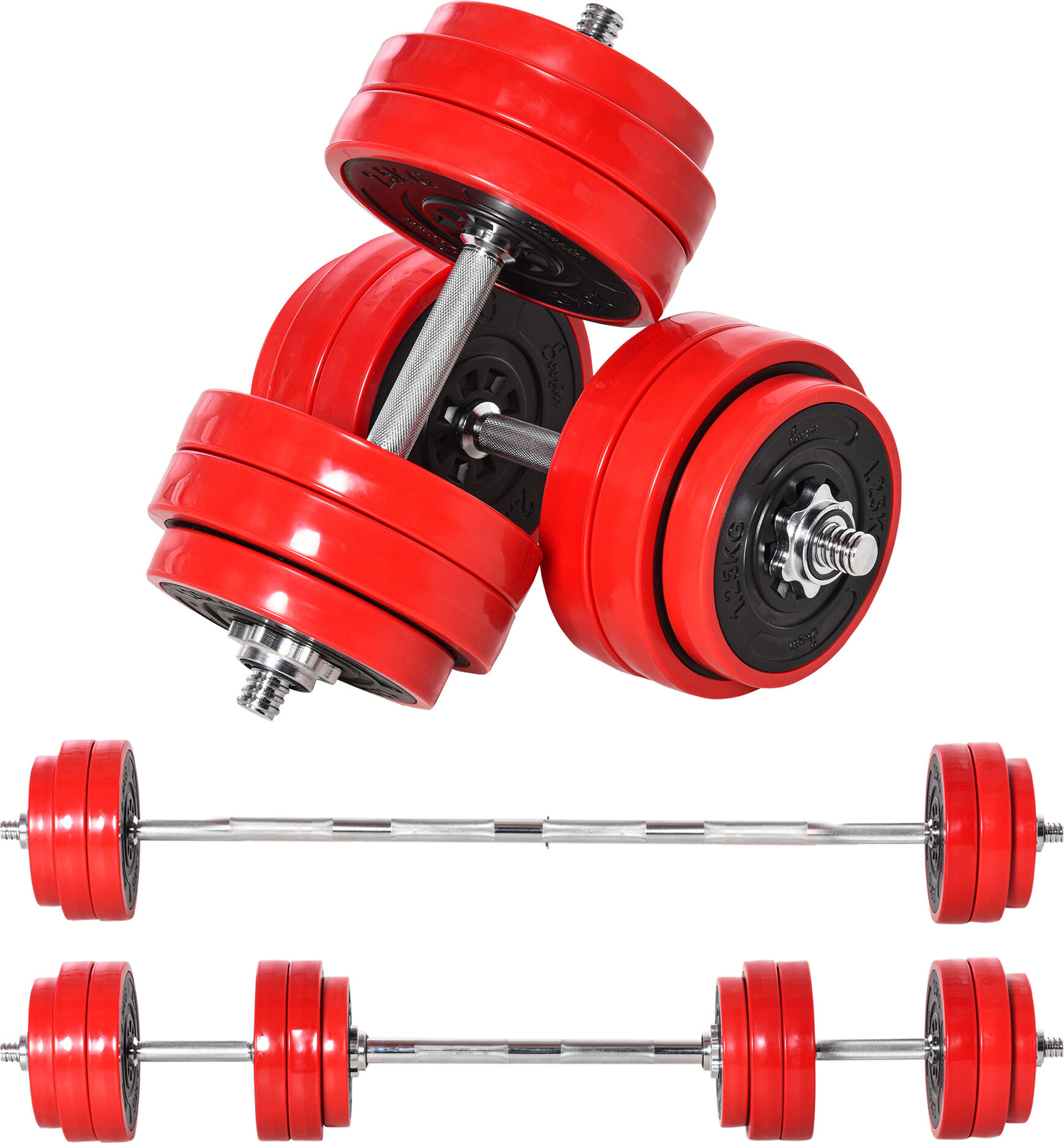 Soozier 66lbs Two-In-One Dumbbell & Barbell Adjustable Set Strength Muscle Exercise Fitness Plate Bar Clamp Rod Home Gym Sports Area