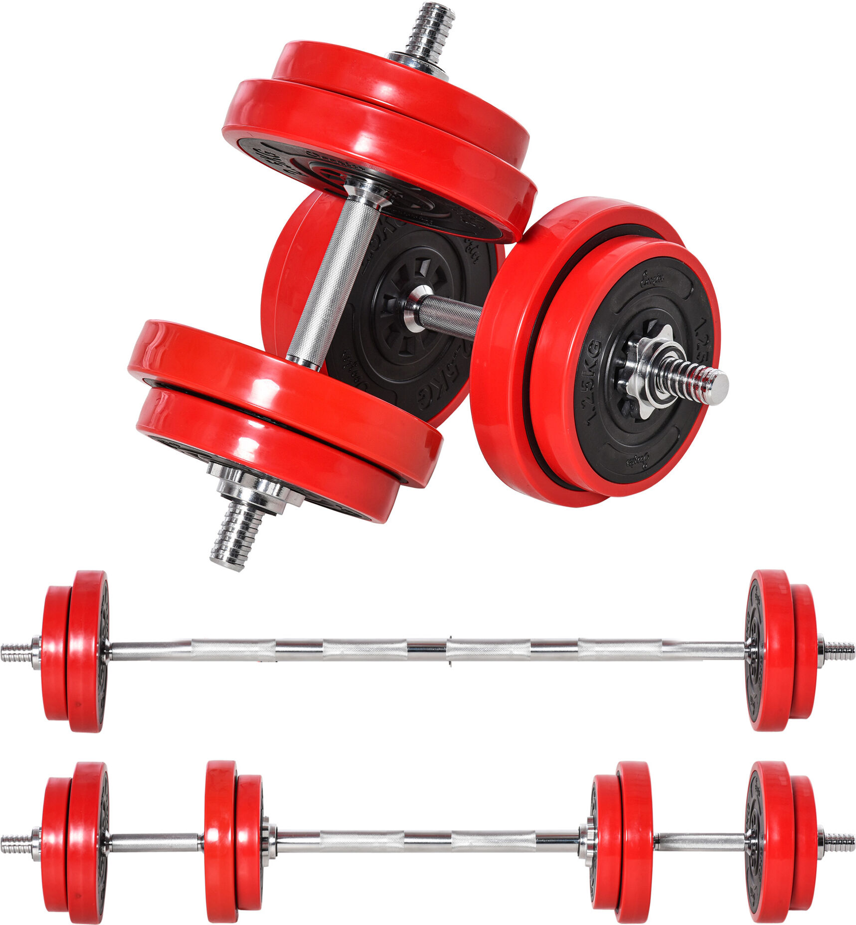 Soozier 44 Lbs 2-in-1 Adjustable Barbell Weight Set & Dumbbell for Home Gym, Strength for Arms, Shoulders and Back, Red/Black