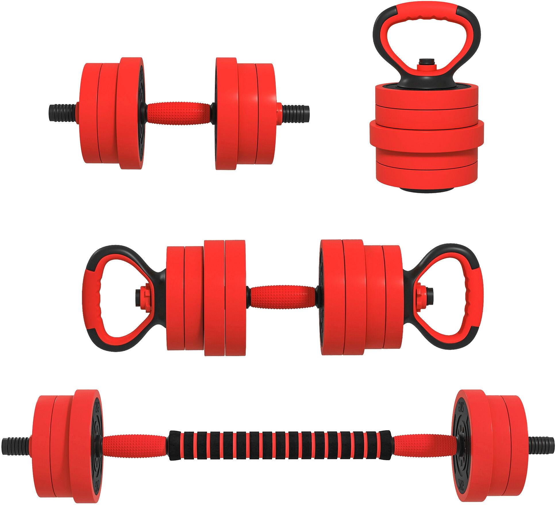 Soozier 4-in-1 Adjustable Weights Dumbbell Sets, Used as Barbell, Kettlebell, Push up Stand, Free Weight Set for Home Gym Training, 66LBS