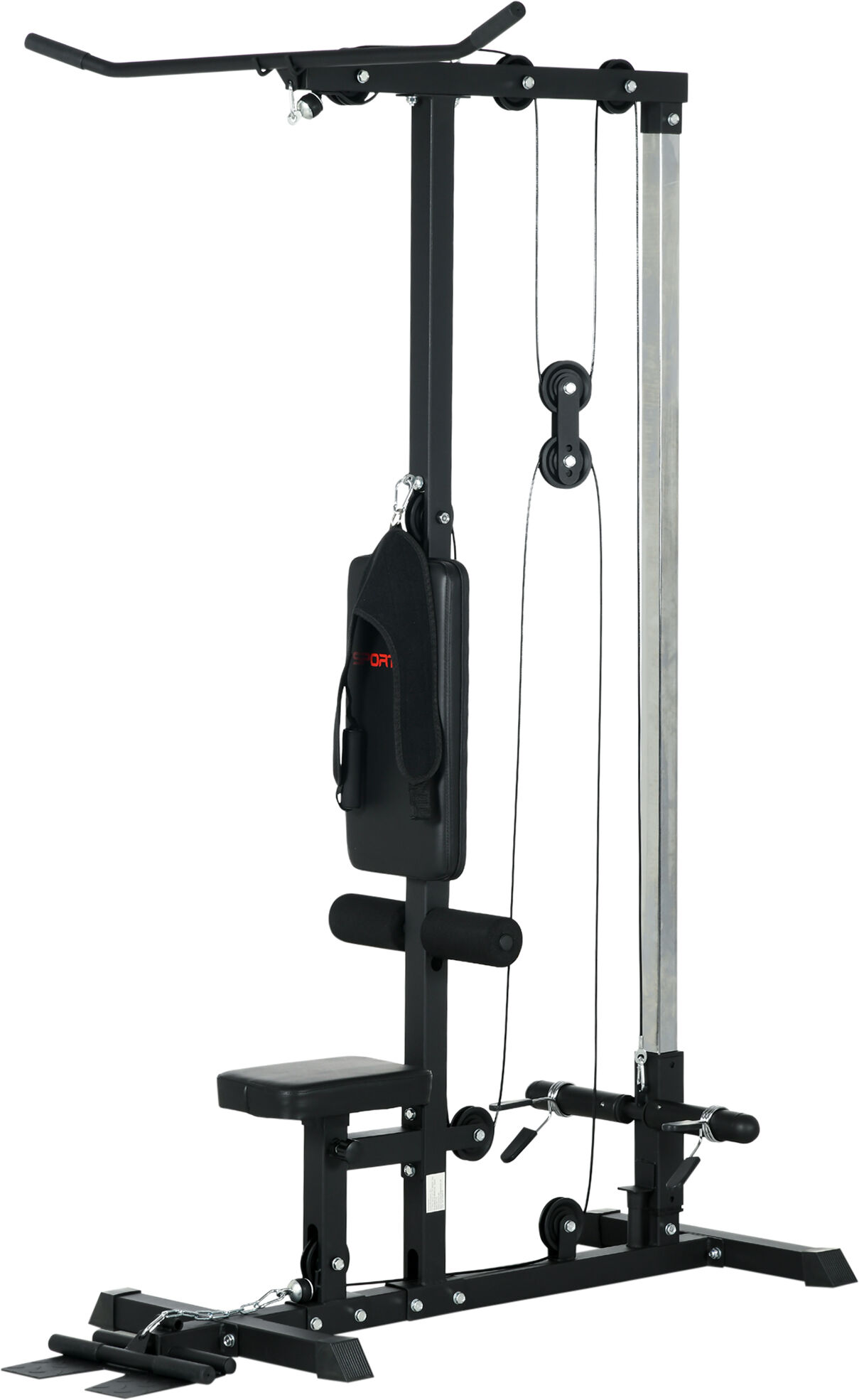 Soozier LAT Pull Down Machine with High Low Pulley Adjustable Seat Weighted Bar Set Black for Home Gym   Aosom.com