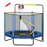 Qaba Kids Indoor Trampoline with Safety Net Basketball Hoop Horizontal Bar Blue   Aosom.com