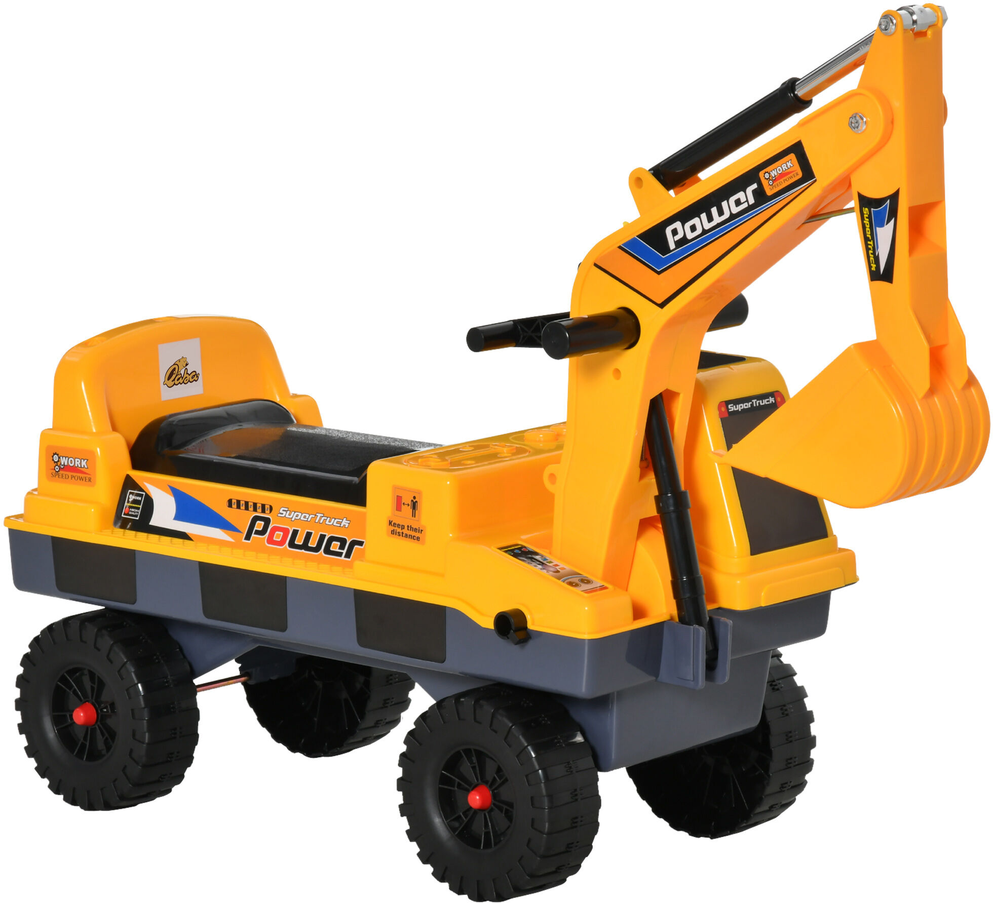 Qaba No Power Truck Toy Construction Ride-on Excavator Digger, Multi-functional Bulldozer Toy, Detachable Digger with Storage, Light and Music, Yellow