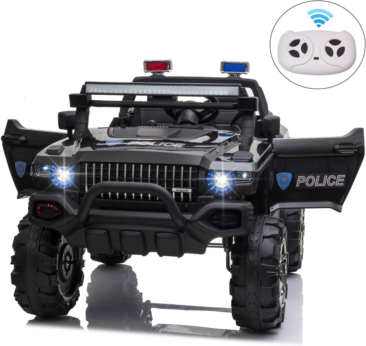 Aosom 12V Kids Electric 2-Seater Ride On Police Car SUV Truck Toy with Parental Remote Control  Black