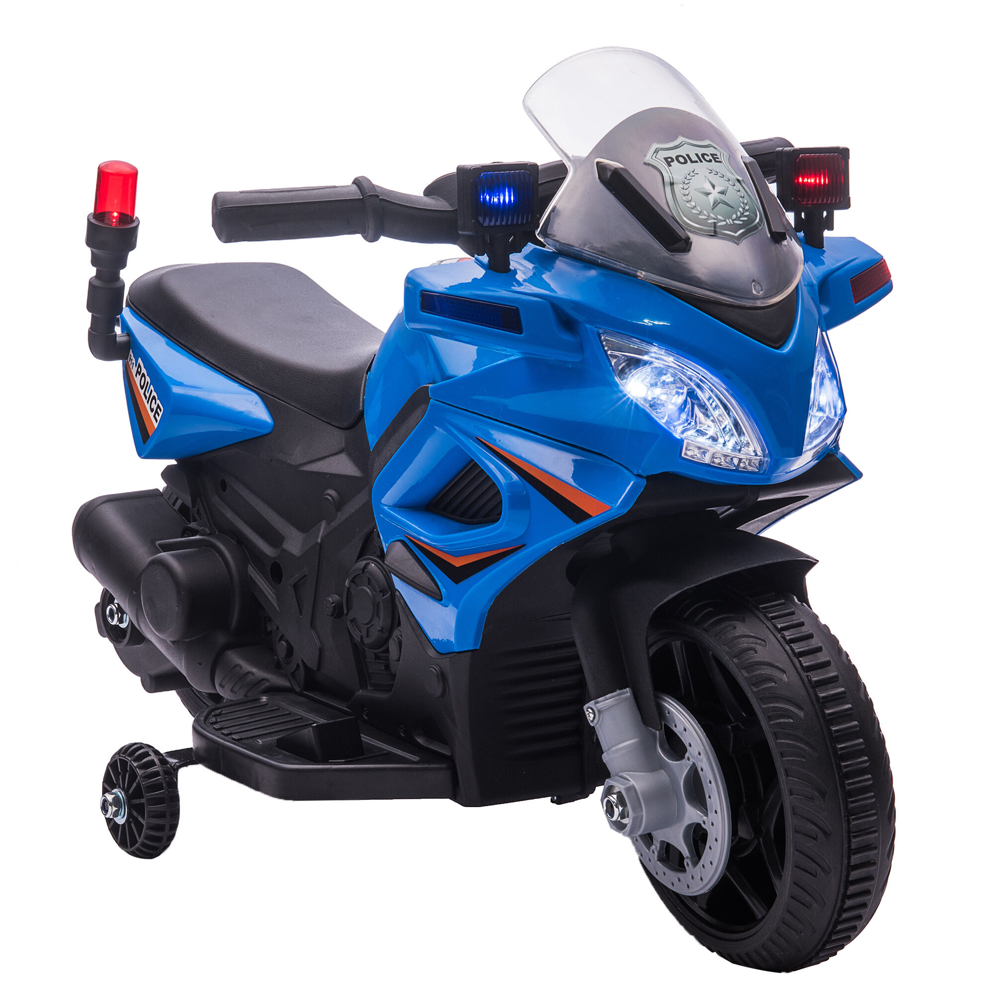 Aosom Kids Police Electric Motorbike 6V Ride-On Off-road Street Bike with Horn Headlights Training Wheels Sounds Blue   Aosom.com