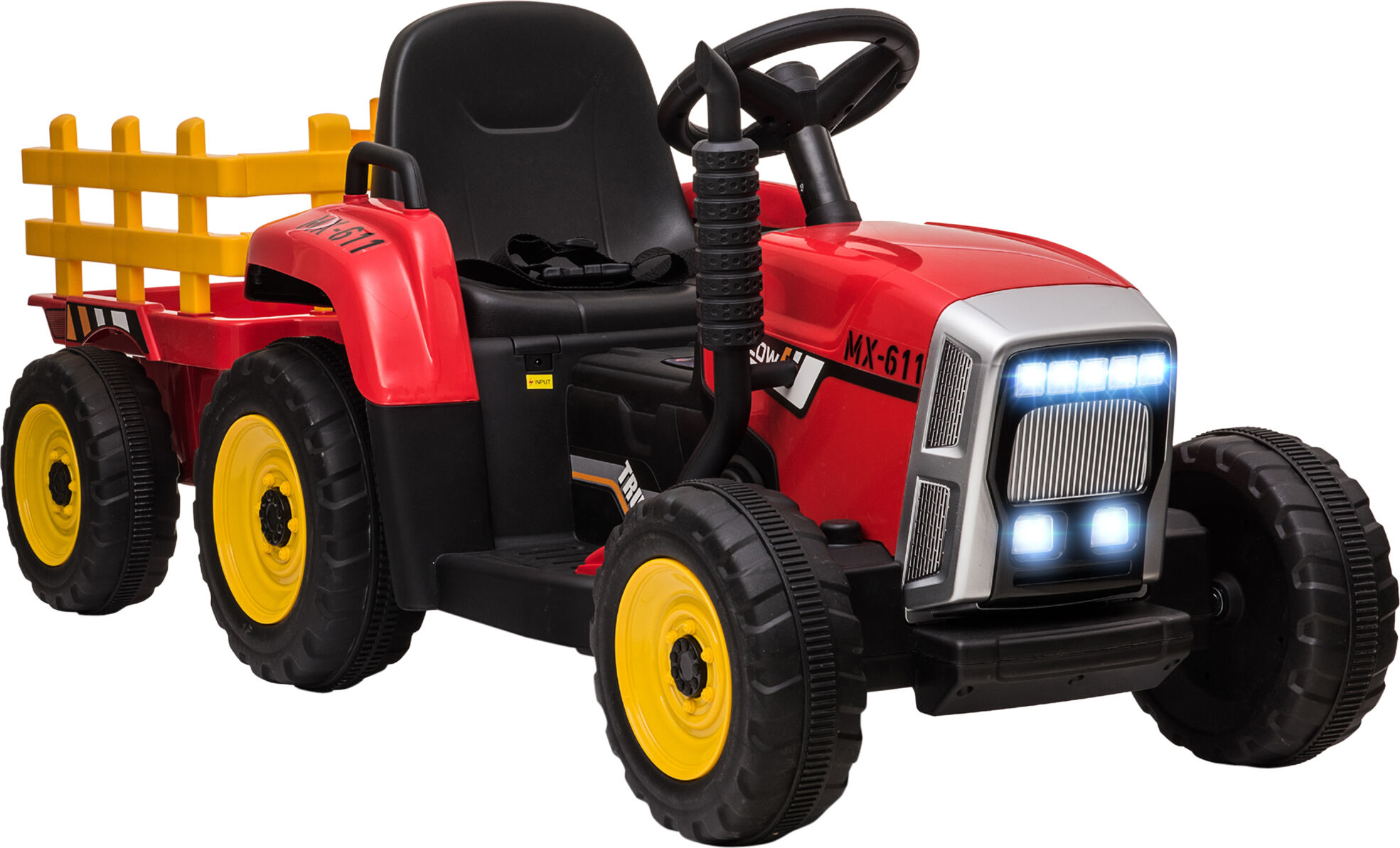 Aosom 12V Red Ride-On Tractor with Trailer for Kids Electric with RC 2 Motors Music Horn LED Lights   Aosom.com