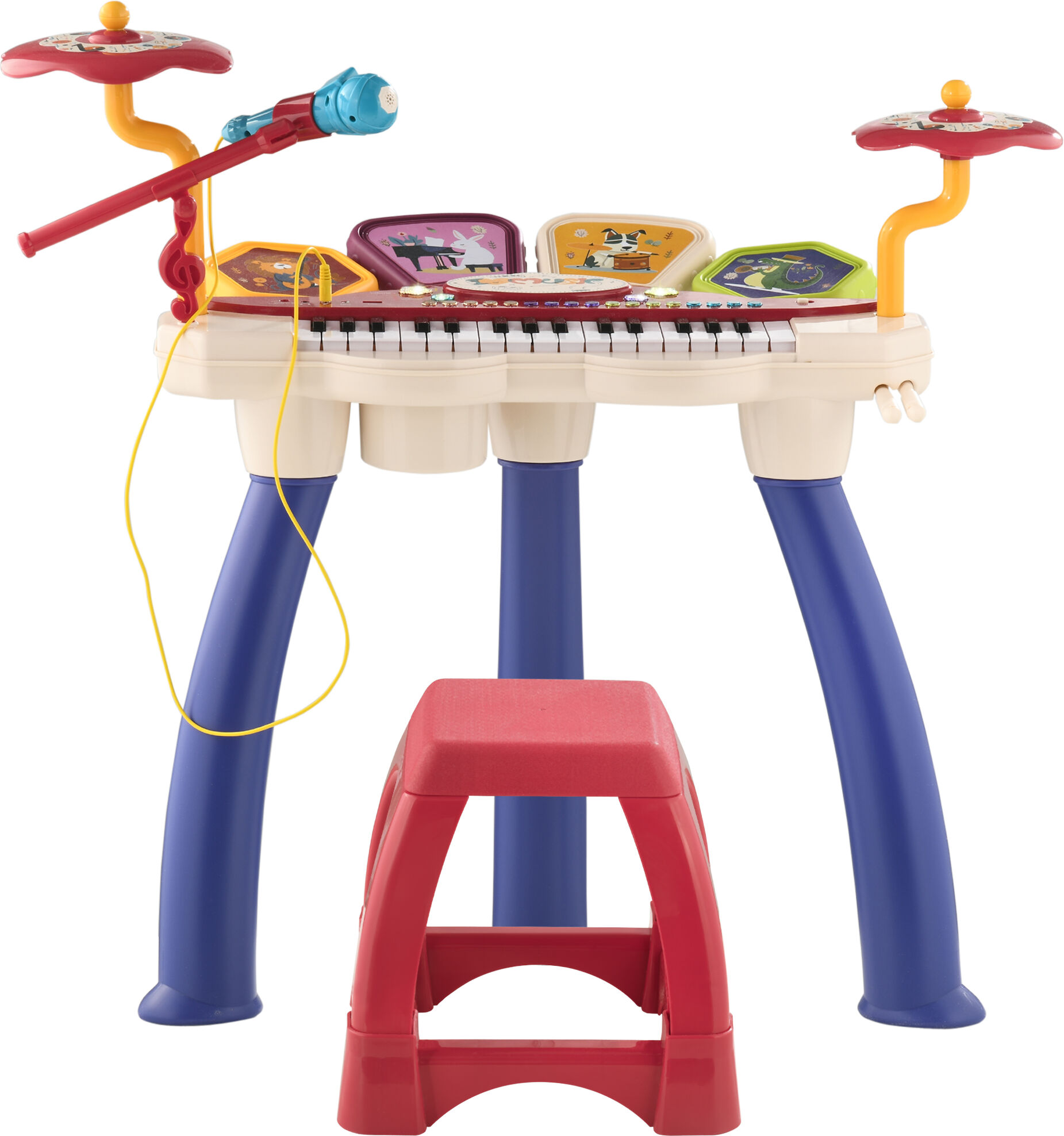 Qaba Kids Music Playset 2 in 1 Piano Keyboard & Drum Set, Interactive Toy with Sounds, Lights, Microphone & Stool   Aosom.com