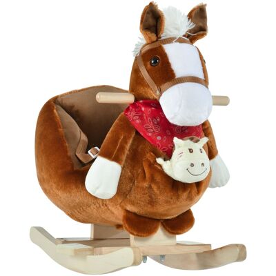 Qaba Plush Rocking Horse Toy, Kids Ride On Horse Toy with Fun Song Music, Rocking Pony Toy for Children 18-36 Months, Boys Girls Gift, Brown Qaba Plush Rocking Horse Toy, Kids Ride On Horse Toy with Fun Song Music, Rocking Pony Toy for Children 18-36 Months, Boys Girls Gift, Brown