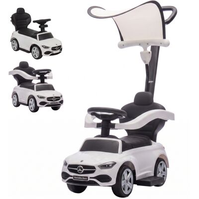 Qaba 3 in 1 Toddler Push Car Licensed Benz with Push Handle, Guardrails, Canopy, Horn, Music, Storage for 18-36 Months, White Qaba 3 in 1 Toddler Push Car Licensed Benz with Push Handle, Guardrails, Canopy, Horn, Music, Storage for 18-36 Months, White