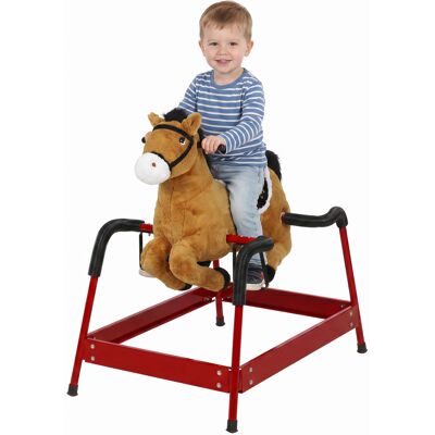 Qaba Kids Spring Rocking Horse, Ride on Horse with Neighing Sounds, Plush Animal Ride on Toy for Ages 3+ Years, Brown Qaba Kids Spring Rocking Horse, Ride on Horse with Neighing Sounds, Plush Animal Ride on Toy for Ages 3+ Years, Brown