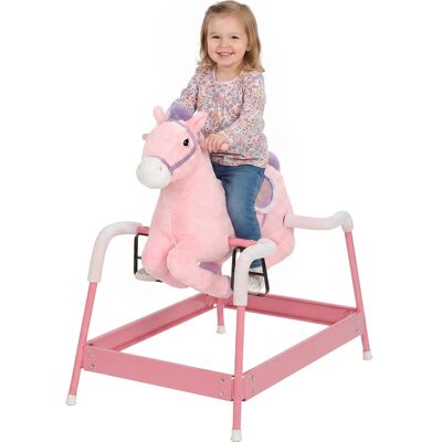 Qaba Kids Spring Rocking Horse, Ride on Horse with Neighing Sounds, Plush Animal Ride on Toy for Ages 3+ Years, Pink Qaba Kids Spring Rocking Horse, Ride on Horse with Neighing Sounds, Plush Animal Ride on Toy for Ages 3+ Years, Pink