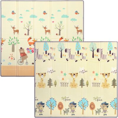 Qaba Foldable & Reversible Baby Play Mat, 79" x 71"Thick Play Mat for Floor, Waterproof Non-Slip, Forest Animals Qaba Foldable & Reversible Baby Play Mat, 79" x 71"Thick Play Mat for Floor, Waterproof Non-Slip, Forest Animals